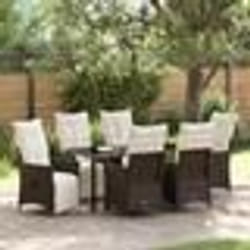 vidaXL Ensemble de salle à manger de jardin 7 pièces avec coussins en rattan synthétique marron.