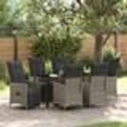 vidaXL Ensemble de salle à manger de jardin de 7 pièces avec coussins en poly rotin gris.