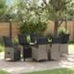 vidaXL Ensemble de salle à manger de jardin de 7 pièces avec coussins en poly rotin gris.