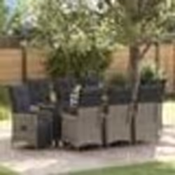 vidaXL Ensemble de salle à manger de jardin 9 pièces avec coussins gris en poly rotin.
