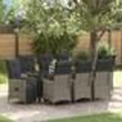 vidaXL Ensemble de salle à manger de jardin 9 pièces avec coussins gris en poly rotin.