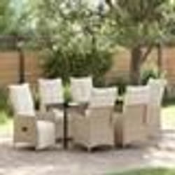 vidaXL Ensemble de salle à manger de jardin 7 pièces avec coussins en poly rotin beige