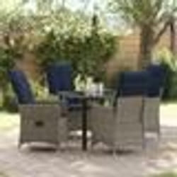 Ensemble de Salle à Manger de Jardin 5 Pièces avec Coussins en Rattan Poly Gris