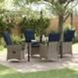 Ensemble de salle à manger de jardin vidaXL de 5 pièces avec coussins gris en poly rotin