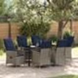 Ensemble de salle à manger de jardin vidaXL de 7 pièces avec coussins en poly rattan gris