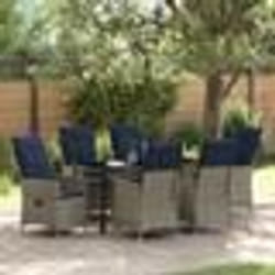 Ensemble de salle à manger de jardin vidaXL de 7 pièces avec coussins en poly rattan gris