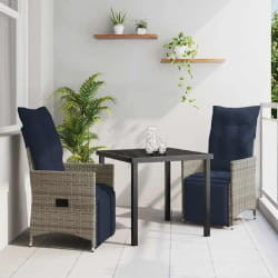 Ensemble de Salle à Manger de Jardin 3 Pièces avec Coussins Gris Poly Rattan