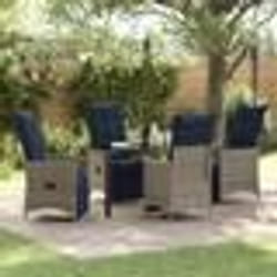Ensemble de salle à manger jardin vidaXL 5 pièces avec coussins poly-rotin gris