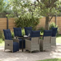 Ensemble de Salle à Manger de Jardin vidaXL de 7 Pièces avec Coussins en Rattan Poly Gris