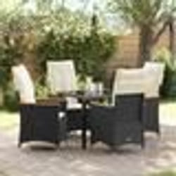vidaXL Set de salle à manger de jardin de 5 pièces avec coussins en rotin poly noir.