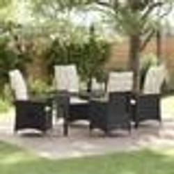 vidaXL Set de salle à manger de jardin 5 pièces avec coussins en polyrotin noir.