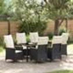 vidaXL Ensemble de salle à manger de jardin , 7 pièces avec coussins en poly rotin noir.