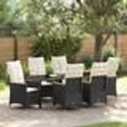 vidaXL Ensemble de salle à manger de jardin 7 pièces avec coussins en poly rattan noir.