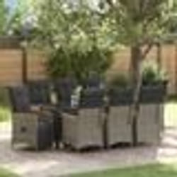 vidaXL Ensemble de salle à manger de jardin , 9 pièces avec coussins en poly rattan gris.