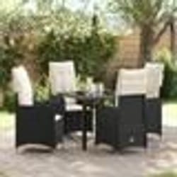 vidaXL Ensemble de salle à manger de jardin 5 pièces avec coussins en poly rotin noir