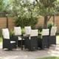 vidaXL Ensemble de salle à manger de jardin 7 pièces avec coussins en poly rotin noir