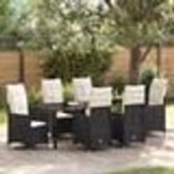 vidaXL Ensemble de Salle à Manger de Jardin 7 pièces avec Coussins en Rattan Synthétique Noir