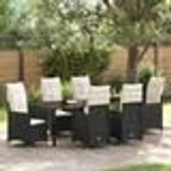 vidaXL Ensemble de Salle à Manger de Jardin 7 pièces avec Coussins en Rattan Synthétique Noir