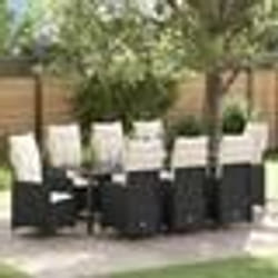vidaXL Ensemble de salle à manger de jardin 9 pièces avec coussins en poly rotin noir