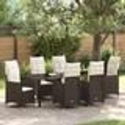 vidaXL Ensemble de salle à manger de jardin 7 pièces avec coussins en poly rotin marron.