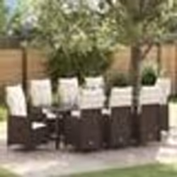 vidaXL Ensemble de salle à manger de jardin 9 pièces avec coussins en poly rotin Marron
