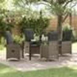 vidaXL Ensemble de salle à manger de jardin de 5 pièces avec coussins en poly rotin gris