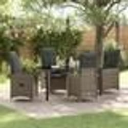 vidaXL Ensemble de salle à manger de jardin de 5 pièces avec coussins en poly rotin gris.