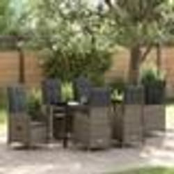 vidaXL Ensemble de salle à manger de jardin 7 pièces avec coussins en rotin gris