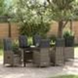 vidaXL Ensemble de salle à manger de jardin 7 pièces avec coussins Gris en rotin synthétique