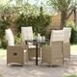 vidaXL Ensemble de salle à manger de jardin 5 pièces avec coussins beige en poly rotin.