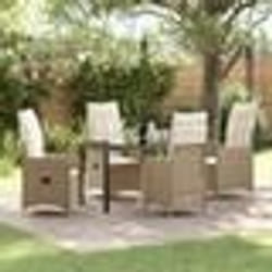 vidaXL Ensemble de dîner de jardin 5 pièces avec coussins Beige en poly rotin