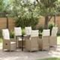 vidaXL Ensemble de repas de jardin 7 pièces avec coussins en poly rotin beige