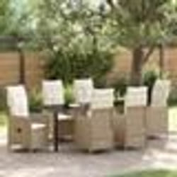 vidaXL Ensemble de salle à manger de jardin 7 pièces avec coussins, beige en poly rotin