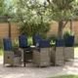 vidaXL Ensemble de salle à manger de jardin de 7 pièces avec coussins, Noir en poly rotin