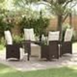 vidaXL Ensemble de salle à manger de jardin 5 pièces Marron avec coussins en rotin synthétique.
