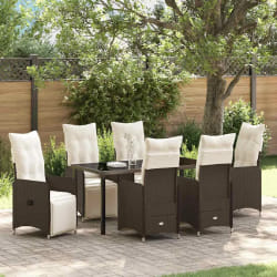 vidaXL Ensemble de salle à manger de jardin 7 pièces avec coussins en poly rotin marron