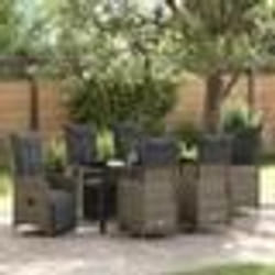 vidaXL Ensemble de salle à manger de jardin 7 pièces avec coussins en poly rattan gris.