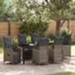 vidaXL Ensemble de salle à manger de jardin de 7 pièces avec coussins gris en poly rotin