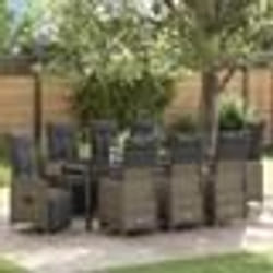 vidaXL Ensemble de salle à manger de jardin 9 pièces avec coussins en rotin gris
