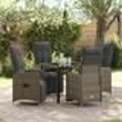vidaXL Ensemble de salle à manger de jardin 5 pièces avec coussins gris en poly rotin