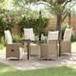 vidaXL Ensemble de repas de jardin 5 pièces avec coussins beige en rattan poly