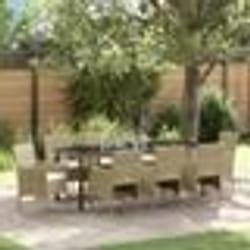 vidaXL Set de jardin de 9 pièces en poly rattan beige.