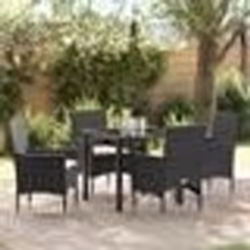 vidaXL Set de salle à manger de jardin 5 pièces avec coussins noirs en poly rotin