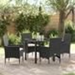 vidaXL Set de salle à manger de jardin 5 pièces avec coussins noirs en poly rotin