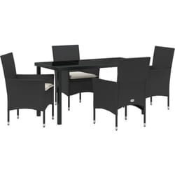 Ensemble Salle à Manger Jardin 5 Pièces avec Coussins Rattan Poly Noir, Table Jardin Noir 140x80x73 cm Verre Trempé Vidaxl