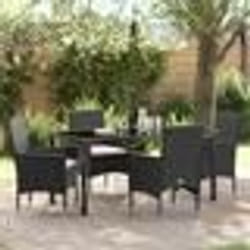 vidaXL Ensemble de salle à manger de jardin 5 pièces , avec coussins, en noir, en poly rotin.