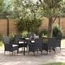 vidaXL Ensemble de Salle à Manger de Jardin 7 Pièces avec Coussins Noirs en Poly Rattan