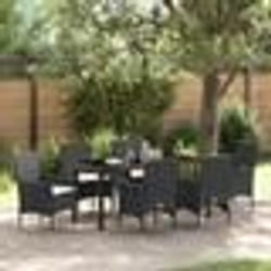 vidaXL Ensemble de Salle à Manger de Jardin 7 Pièces avec Coussins Noirs en Poly Rattan