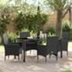 vidaXL Ensemble de salle à manger de jardin 5 pièces avec des coussins en poly rotin noir