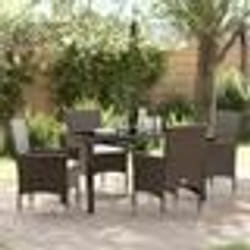 vidaXL Ensemble de salle à manger de jardin 5 pièces avec coussins marron en poly rotin